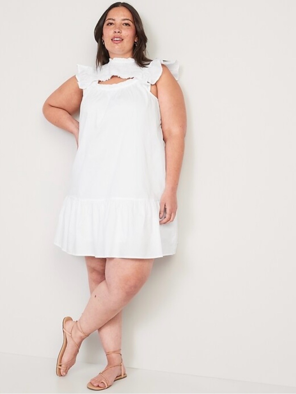 🌸NWT🌸 Old Navy Flutter-Sleeve Cotton-Poplin Smocked Cut-Out Mini Swing Dress